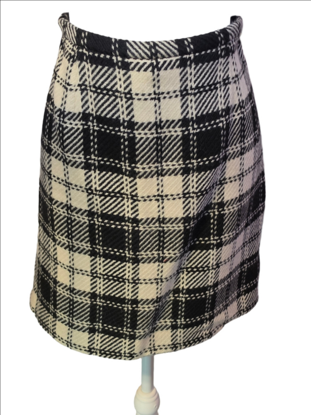 DKNYC Black Cream Geometric Plaid Wool Mini Skirt Size 14